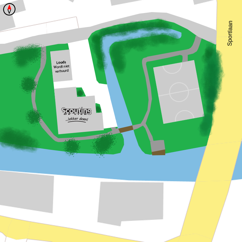 Scouting De Lier gebouw plattegrond. Omgeving